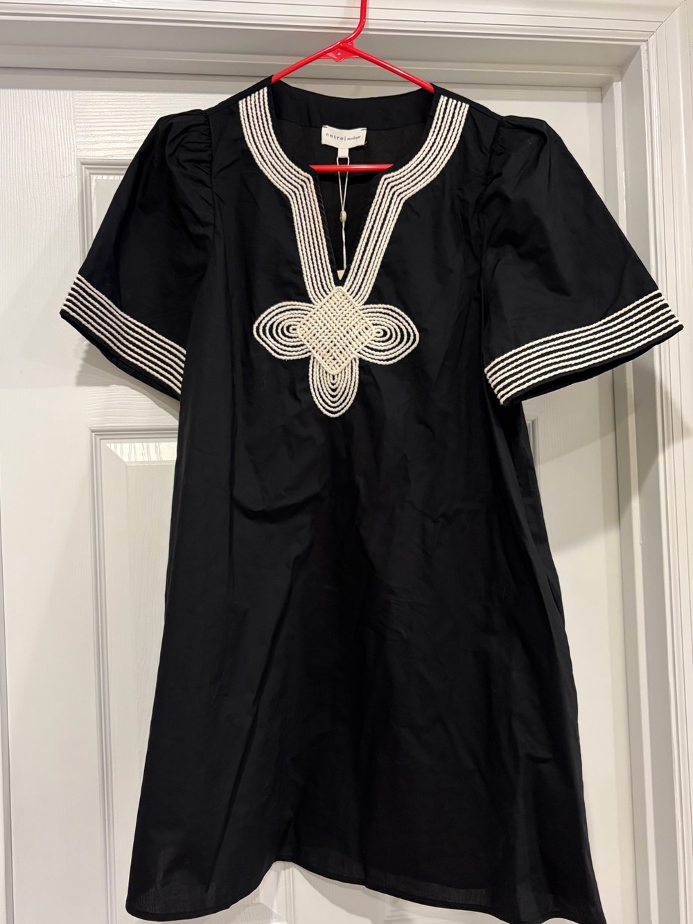 entro Black Short Sleeve Dress with White Embroidered Trim